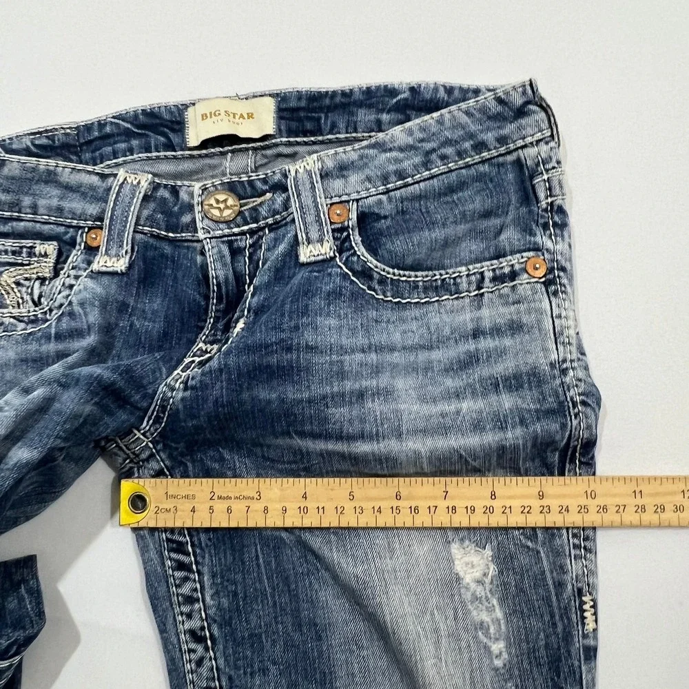 Big Star Liv Bootcut Jeans Distressed Low Rise Blue Denim Womens 27L Fits 29L - Picture 10 of 15